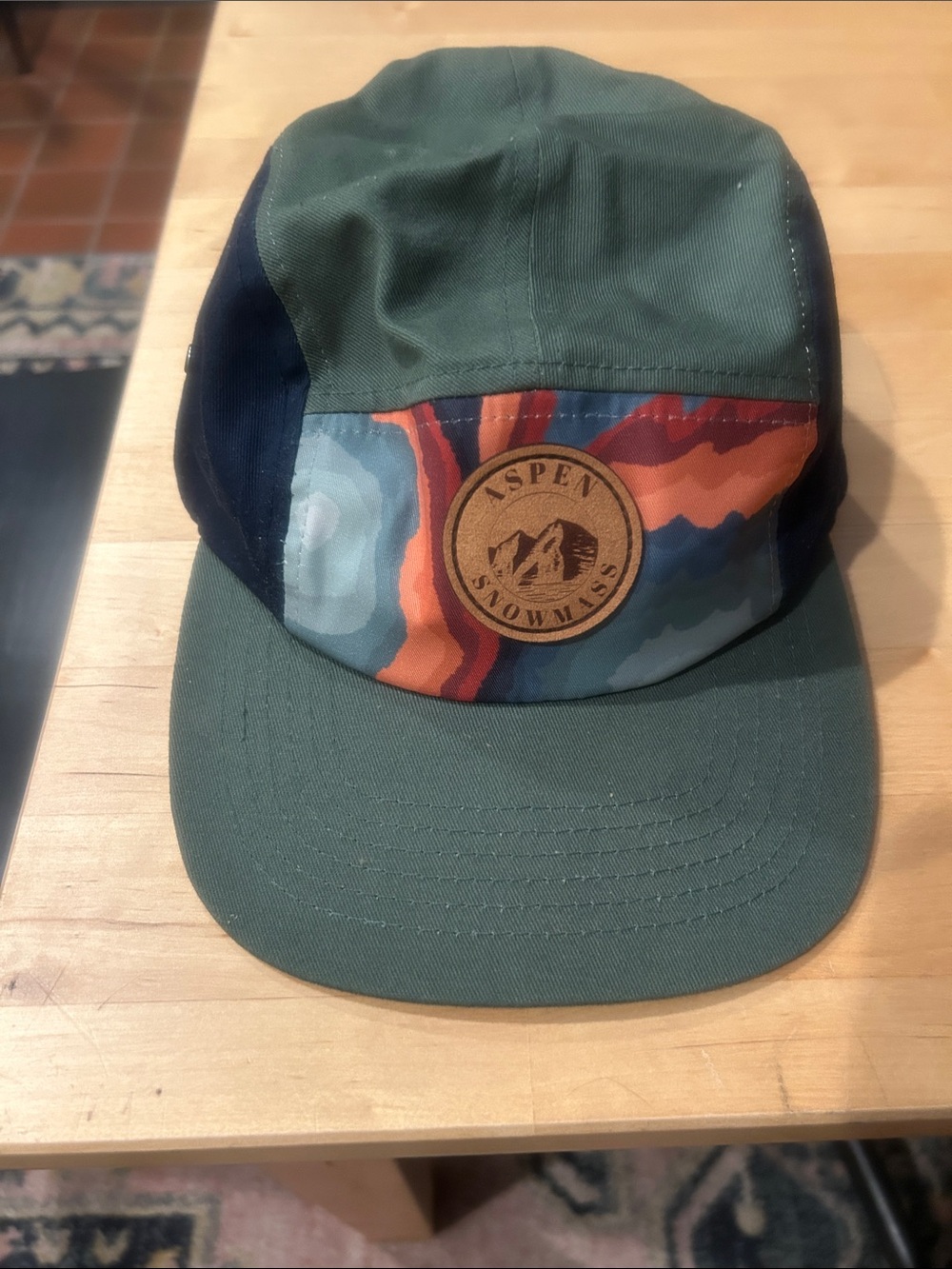 Aspen Snowmass Five (5) Panel hat never worn blue and green with rust/red detail